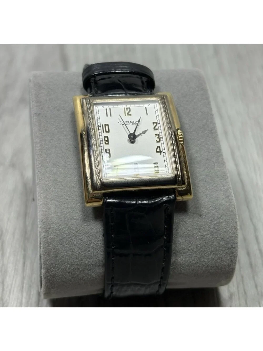 Circa Watch Company CT107T 23K Gold Plate Black Leather Band Needs Battery
